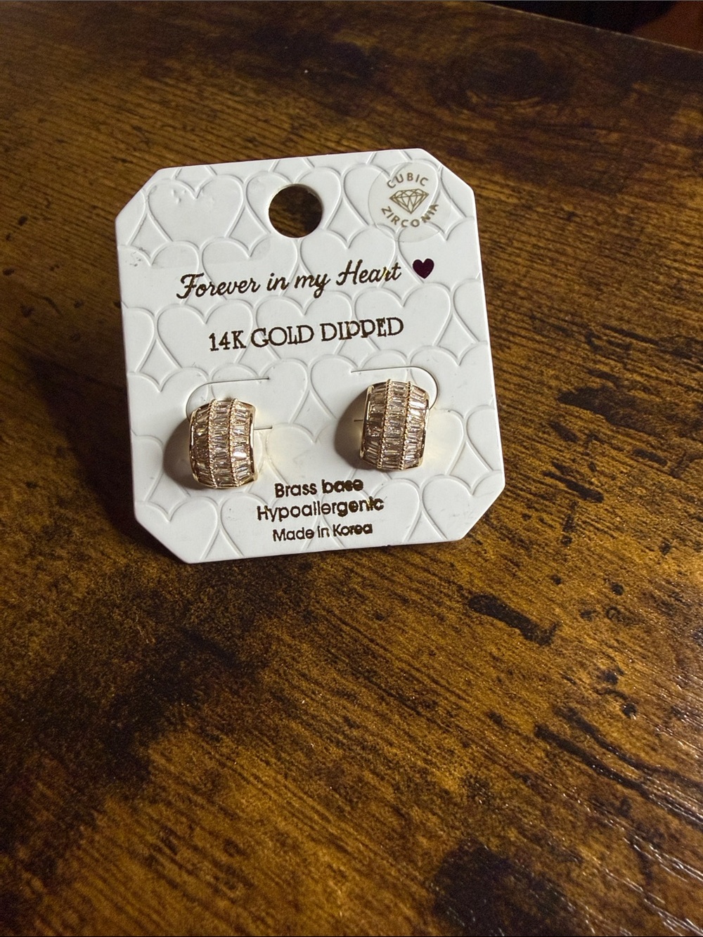 14K Gold Dipped Cubic Zirconia hoop Huggies Studs